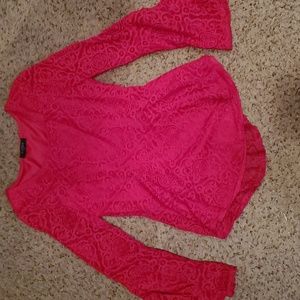 Women's Red Patterned Fit and Flare Long Sleeve Blouse